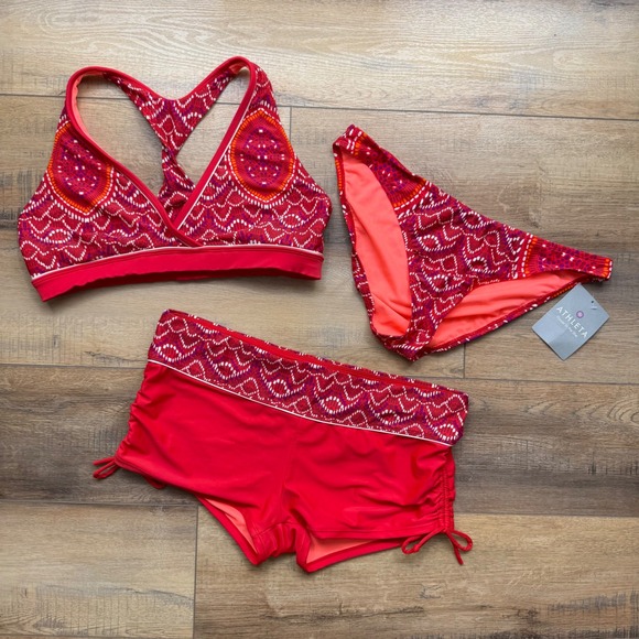 Athleta Other - Athleta 3-piece Racer Back Top Bikini Bottom Boy Shorts Bottom Swim Suit Large